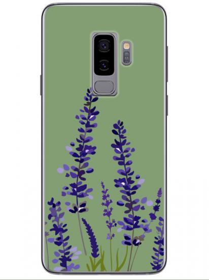 Samsung S9 Plus Lavanta Desenli Yeşil Telefon Kılıfı