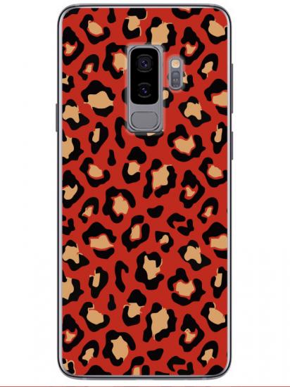 Samsung S9 Plus Leopar Desenli Kırmızı Telefon Kılıfı