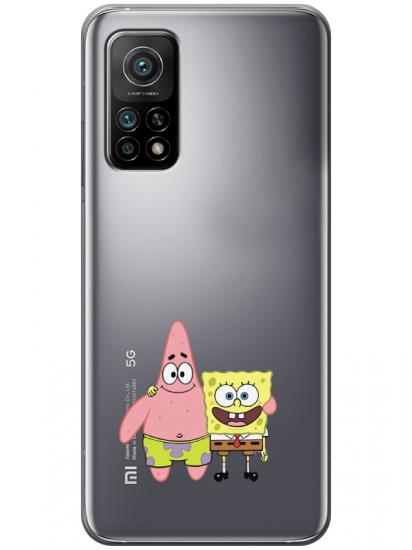 Xiaomi Mi 10T Sünger Bob Ve Patrickstar Şeffaf Telefon Kılıfı