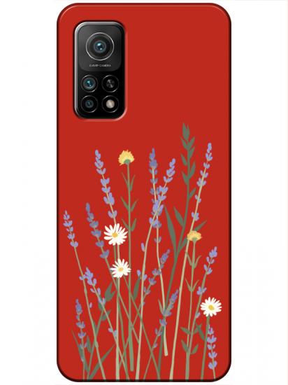 Xiaomi Mi 10T Lavanta Desenli Kırmızı Telefon Kılıfı