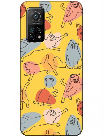 Xiaomi Mi 10T Kedi Figürleri Sarı Telefon Kılıfı