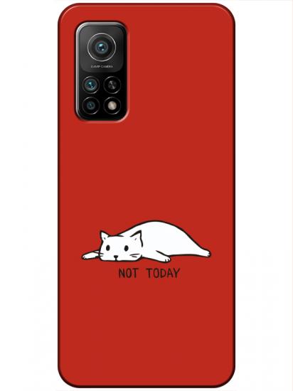 Xiaomi Mi 10T Not Today Kedi Kırmızı Telefon Kılıfı