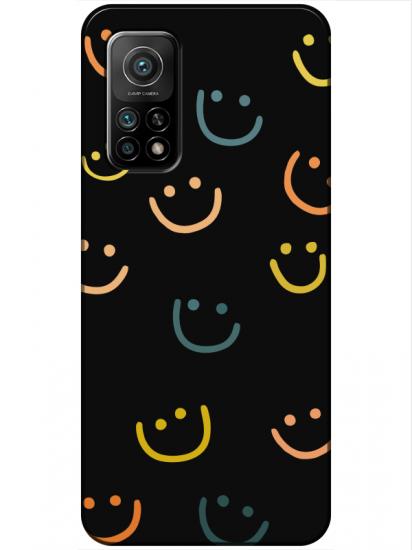 Xiaomi Mi 10T Emoji Gülen Yüz Siyah Telefon Kılıfı