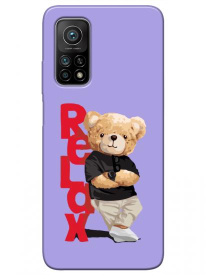 Xiaomi Mi 10T Pro Teddy Bear Relax Lila Telefon Kılıfı