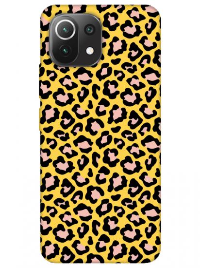 Xiaomi Mi 11 Lite Leopar Desenli Sarı Telefon Kılıfı