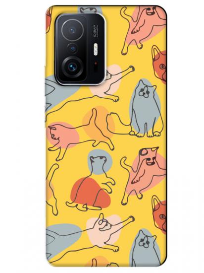 Xiaomi Mi 11T Kedi Figürleri Sarı Telefon Kılıfı