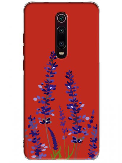 Xiaomi Mi 9T Lavanta Desenli Kırmızı Telefon Kılıfı