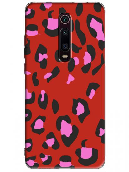 Xiaomi Mi 9T Leopar Desen Kırmızı Telefon Kılıfı