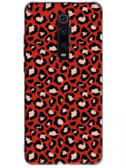 Xiaomi Mi 9T Leopar Desenli Kırmızı Telefon Kılıfı