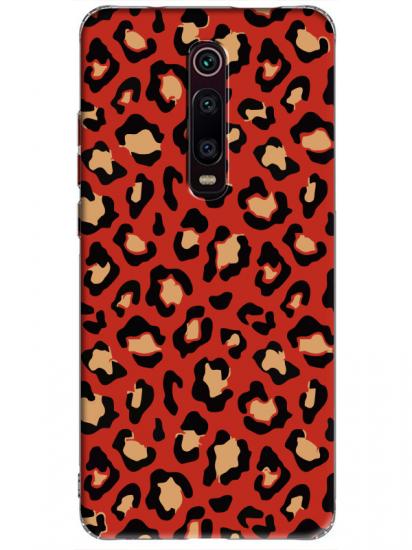 Xiaomi Mi 9T Leopar Desenli Kırmızı Telefon Kılıfı