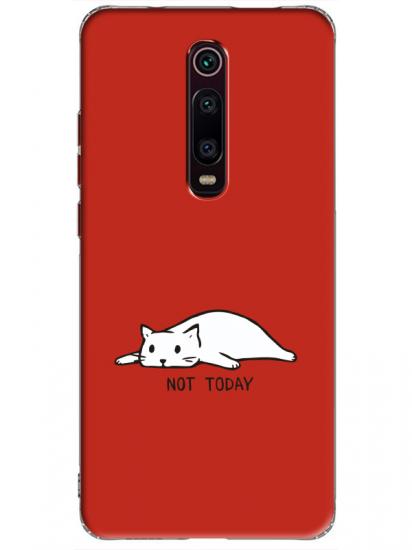 Xiaomi Mi 9T Not Today Kedi Kırmızı Telefon Kılıfı