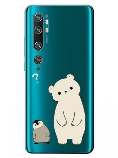 Xiaomi Mi Note 10 Penguen Ve Ayıcık Şeffaf Telefon Kılıfı