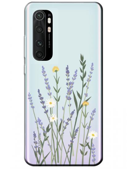 Xiaomi Mi Note 10 Lite Lavanta Desenli Şeffaf Telefon Kılıfı