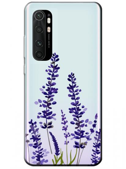 Xiaomi Mi Note 10 Lite Lavanta Desenli Şeffaf Telefon Kılıfı