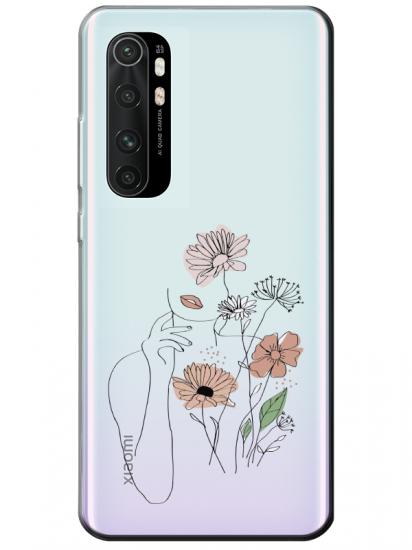 Xiaomi Mi Note 10 Lite Kadın Çiçek Şeffaf Telefon Kılıfı