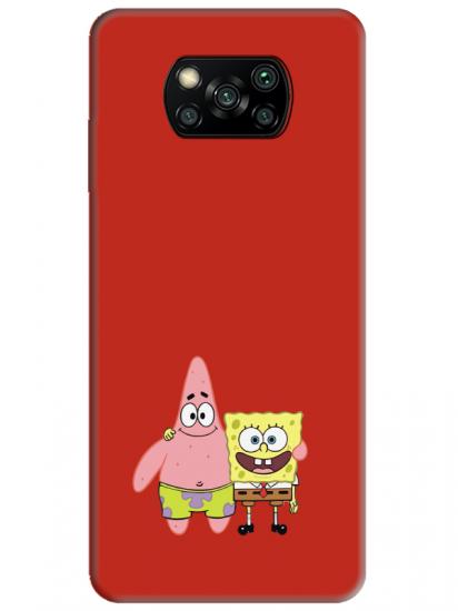 Poco X3 NFC Sünger Bob Ve Patrickstar Kırmızı Telefon Kılıfı