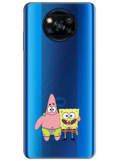 Poco X3 NFC Sünger Bob Ve Patrickstar Şeffaf Telefon Kılıfı