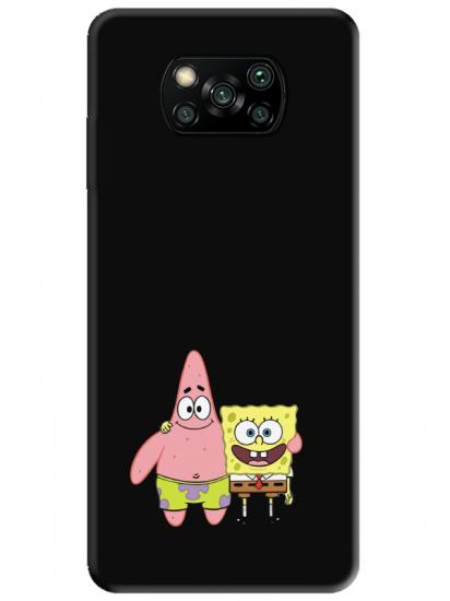 Poco X3 NFC Sünger Bob Ve Patrickstar Siyah Telefon Kılıfı