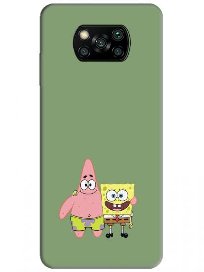 Poco X3 NFC Sünger Bob Ve Patrickstar Yeşil Telefon Kılıfı