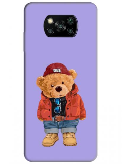 Poco X3 NFC Teddy Bear Lila Telefon Kılıfı