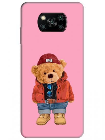 Poco X3 NFC Teddy Bear Pembe Telefon Kılıfı