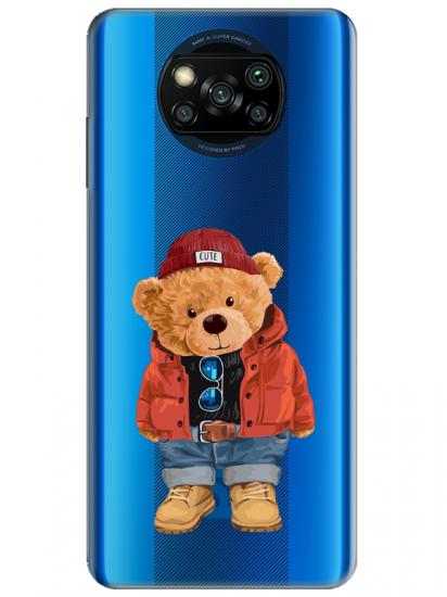 Poco X3 NFC Teddy Bear Şeffaf Telefon Kılıfı