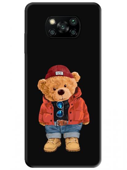 Poco X3 NFC Teddy Bear Siyah Telefon Kılıfı