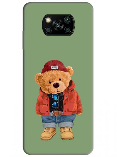 Poco X3 NFC Teddy Bear Yeşil Telefon Kılıfı