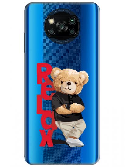 Poco X3 NFC Teddy Bear Relax Şeffaf Telefon Kılıfı