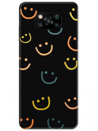 Poco X3 NFC Emoji Gülen Yüz Siyah Telefon Kılıfı