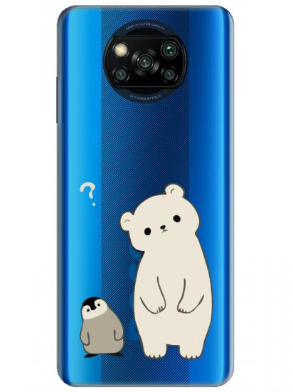 Poco X3 Pro Penguen Ve Ayıcık Şeffaf Telefon Kılıfı