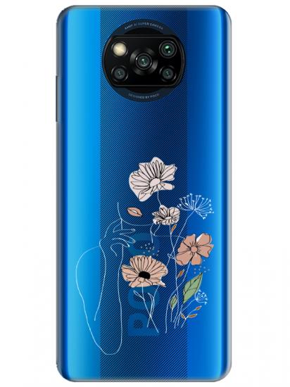 Poco X3 Pro Kadın Çiçek Şeffaf Telefon Kılıfı