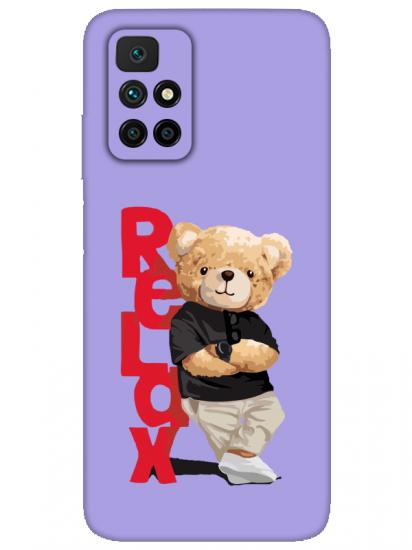 Redmi 10 Teddy Bear Relax Lila Telefon Kılıfı