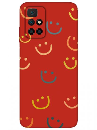 Redmi 10 Emoji Gülen Yüz Kırmızı Telefon Kılıfı