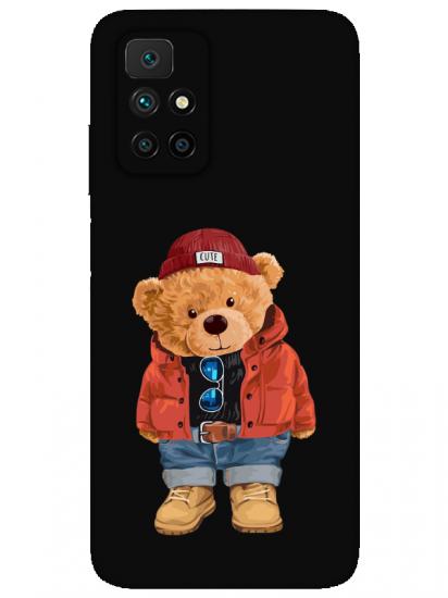Redmi 10 2022 Teddy Bear Siyah Telefon Kılıfı