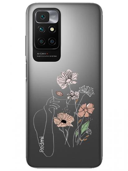 Redmi 10 2022 Kadın Çiçek Şeffaf Telefon Kılıfı