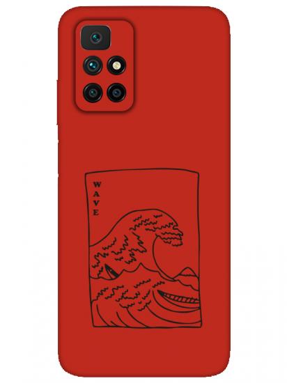 Redmi 10 2022 Kanagawa Wave Kırmızı Telefon Kılıfı