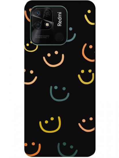 Redmi 10C Emoji Gülen Yüz Siyah Telefon Kılıfı