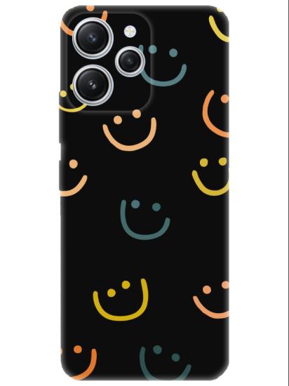 Redmi 12 Emoji Gülen Yüz Siyah Telefon Kılıfı