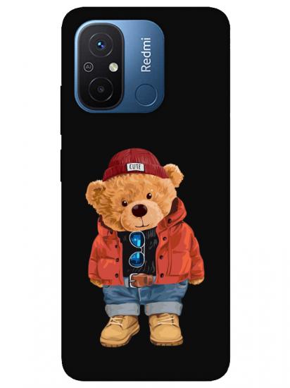 Redmi 12C Teddy Bear Siyah Telefon Kılıfı