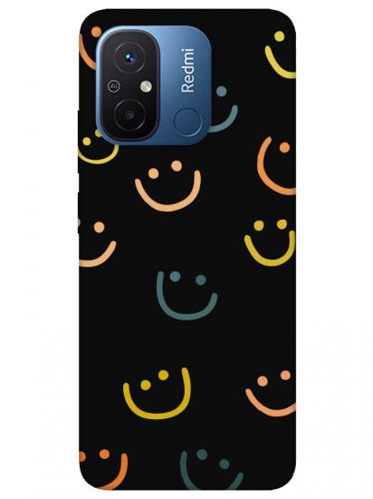 Redmi 12C Emoji Gülen Yüz Siyah Telefon Kılıfı