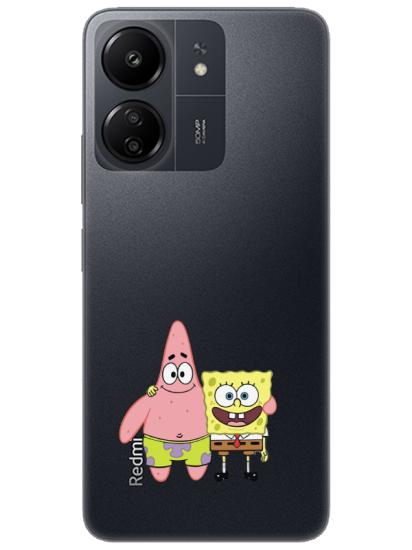 Redmi 13C Sünger Bob Ve Patrickstar Şeffaf Telefon Kılıfı