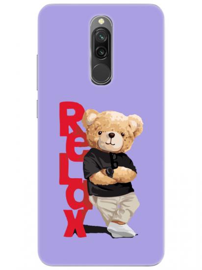 Redmi 8 Teddy Bear Relax Lila Telefon Kılıfı