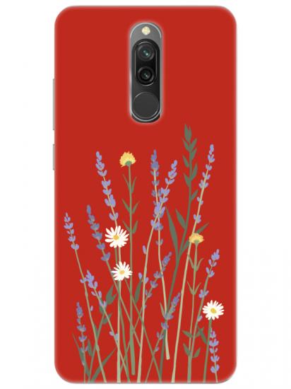 Redmi 8 Lavanta Desenli Kırmızı Telefon Kılıfı