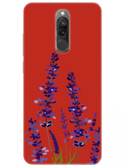 Redmi 8 Lavanta Desenli Kırmızı Telefon Kılıfı