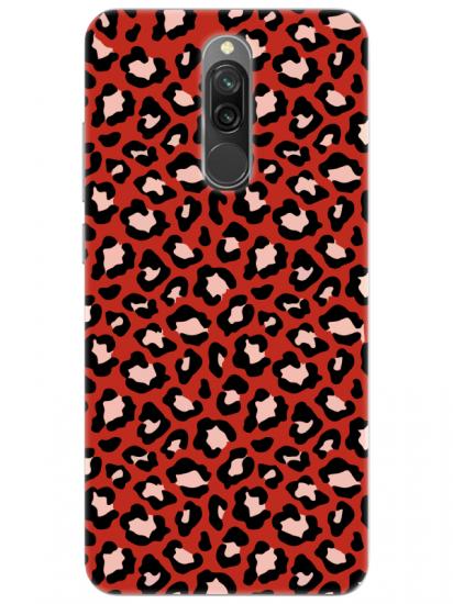 Redmi 8 Leopar Desenli Kırmızı Telefon Kılıfı