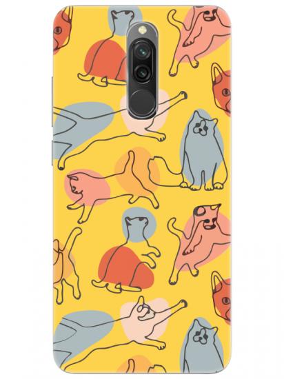 Redmi 8 Kedi Figürleri Sarı Telefon Kılıfı