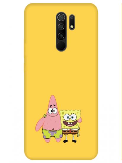 Redmi 9 Sünger Bob Ve Patrickstar Sarı Telefon Kılıfı