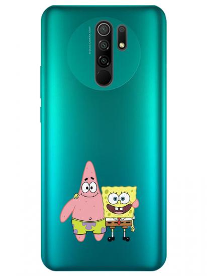 Redmi 9 Sünger Bob Ve Patrickstar Şeffaf Telefon Kılıfı