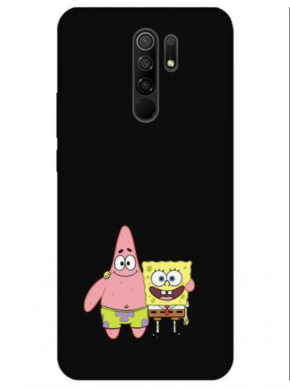 Redmi 9 Sünger Bob Ve Patrickstar Siyah Telefon Kılıfı